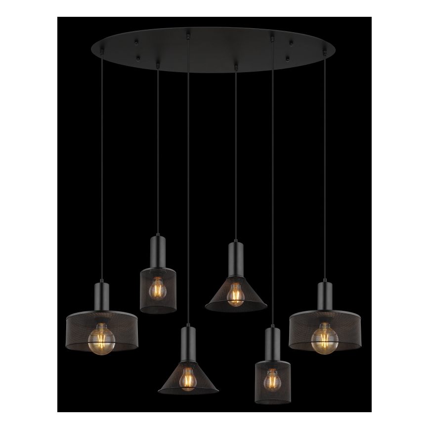 Globo 15648-6H - Pendel på ledning JEDD 6xE27/60W/230V sort