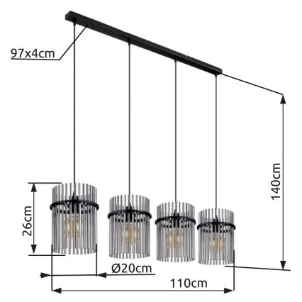 Globo - Pendel 4xE27/60W/230V sort