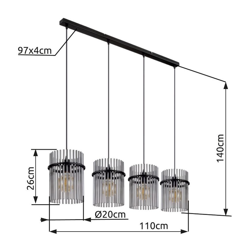 Globo - Pendel 4xE27/60W/230V sort
