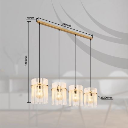 Globo - Pendel 4xE27/60W/230V guldfarvet