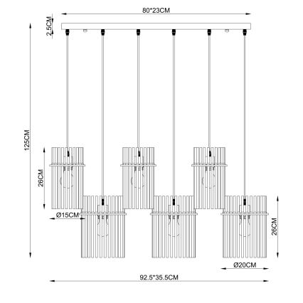 Globo - Elegant pendel på wire 6xE27/60W/230V guld