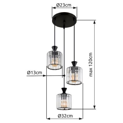 Globo - Pendel 3xE27/60W/230V diameter 32 cm sort