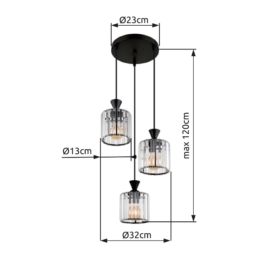 Globo - Pendel 3xE27/60W/230V diameter 32 cm sort