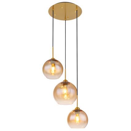 Globo - Pendel på wire 3xE27/60W/230V i messing