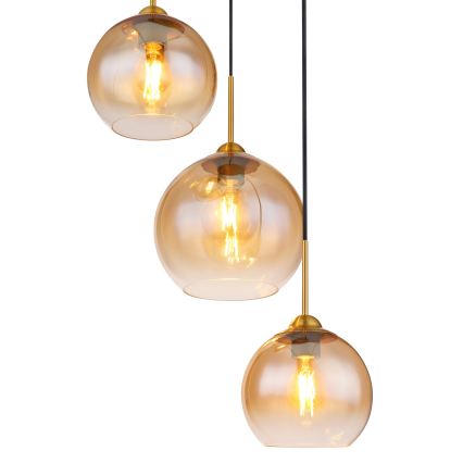 Globo - Pendel på wire 3xE27/60W/230V i messing