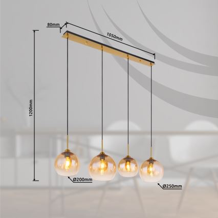 Globo - Lysekrone med wireophæng 4xE27/60W/230V i messing