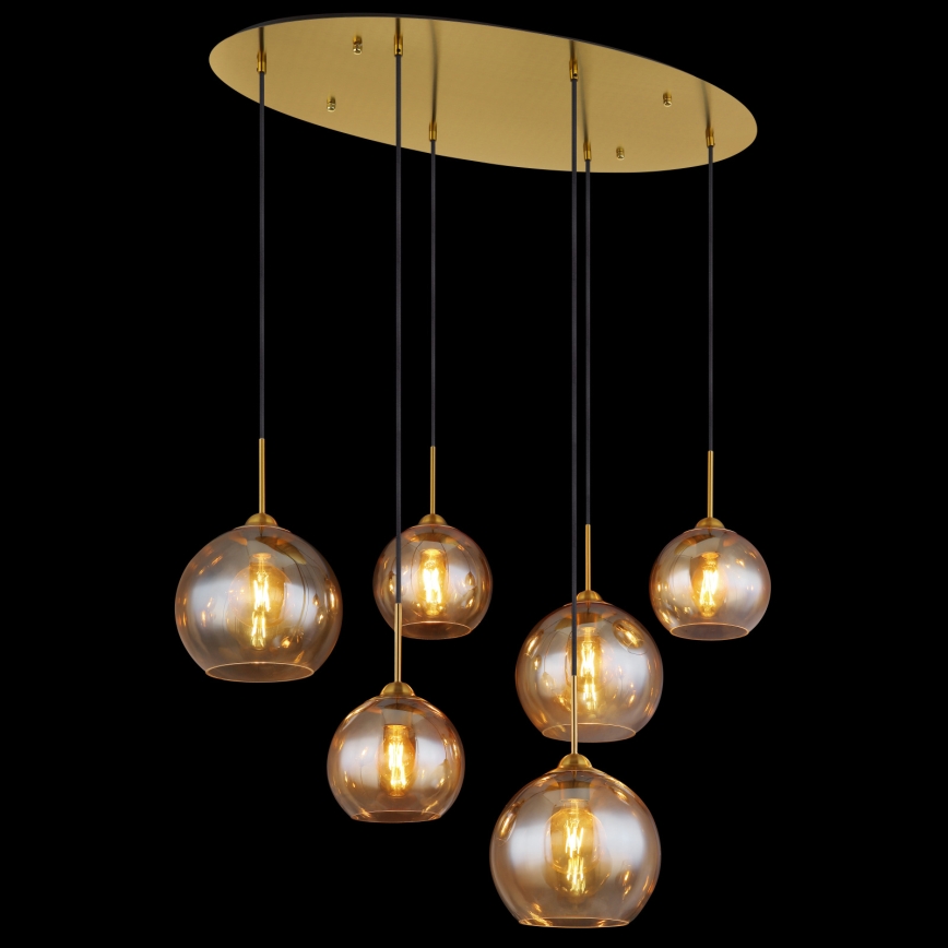 Globo - Pendel på kabel 6xE27/60W/230V messing