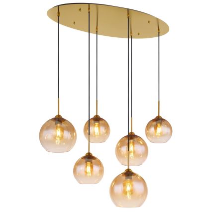 Globo - Pendel på kabel 6xE27/60W/230V messing