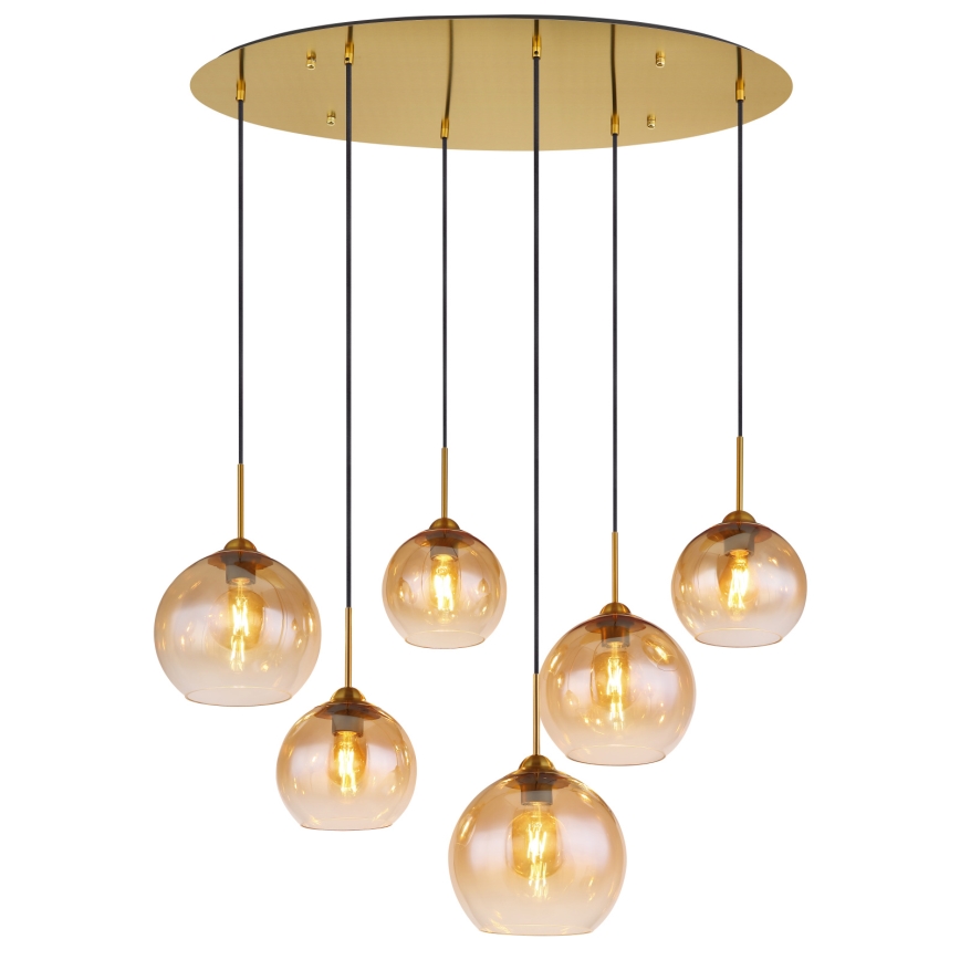 Globo - Pendel på kabel 6xE27/60W/230V messing