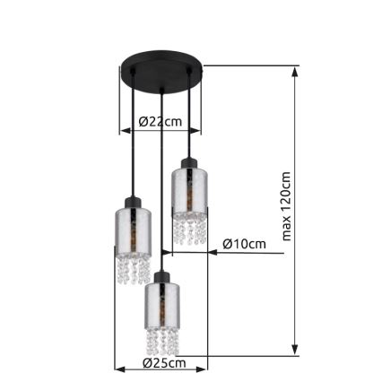 Globo - Pendel 3xE27/40W/230V diameter 25 cm sort