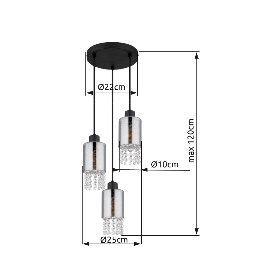 Globo - Pendel 3xE27/40W/230V diameter 25 cm sort