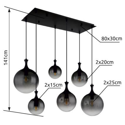 Globo - Pendel 6xE27/10W/230V sort