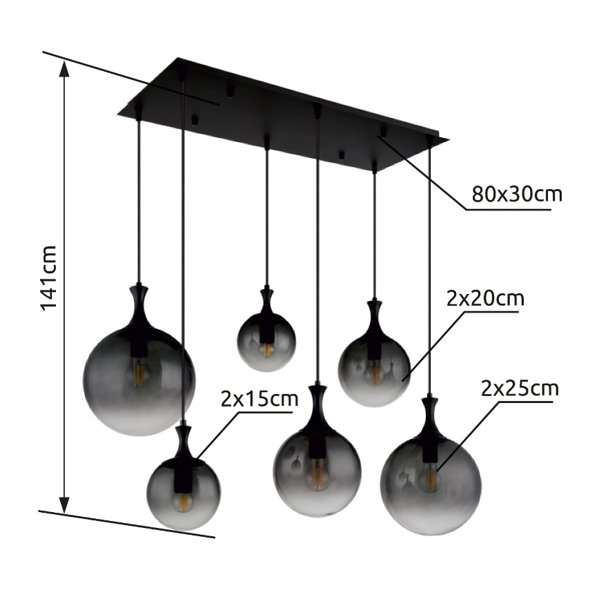 Globo - Pendel 6xE27/10W/230V sort
