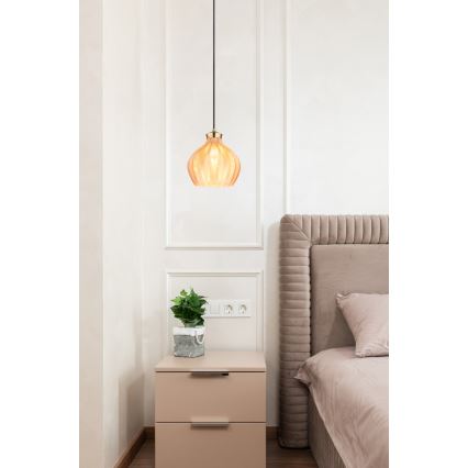 Globo - Pendel med kabel 1xE27/60W/230V Ø 22 cm, guldfarvet