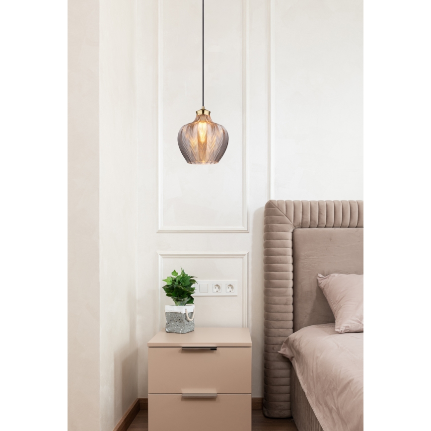 Globo - Pendel på ledning 1xE27/60W/230V Ø 22 cm røgfarvet