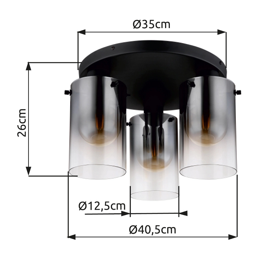 Globo - Loftlampe 3xE27/40W/230V diameter 40,5 cm sort