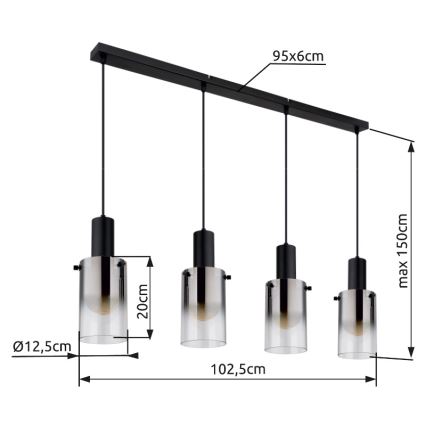 Globo - Pendel 4xE27/40W/230V sort