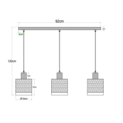 Globo - Lysekrone med wireophæng 3xE27/60W/230V