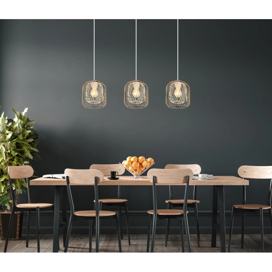 Globo - Pendel med kabel 3xE27/40W/230V beige/hvid