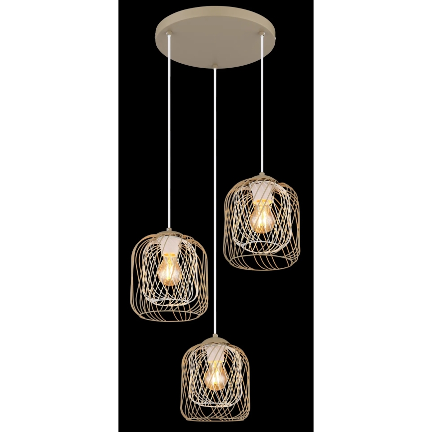 Globo - Pendel på ledning 3xE27/40W/230V beige/hvid