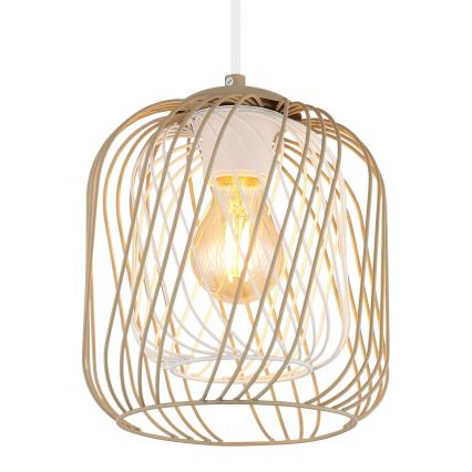 Globo - Pendel på kabel 1xE27/40W/230V Ø 18 cm beige/hvid