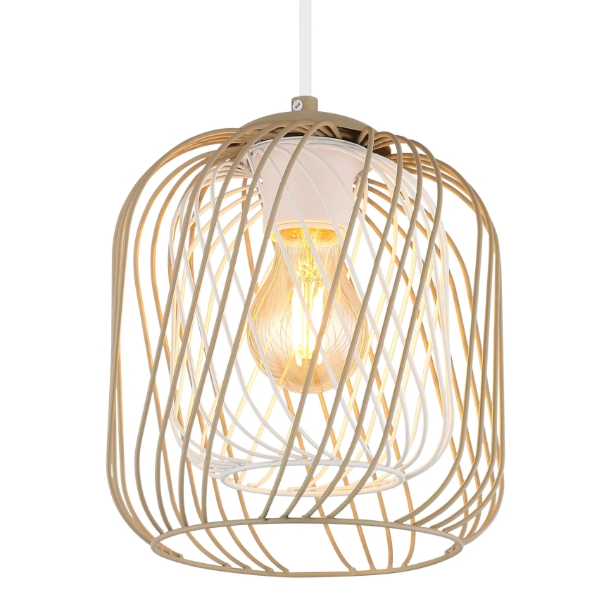 Globo - Pendel på kabel 1xE27/40W/230V Ø 18 cm beige/hvid