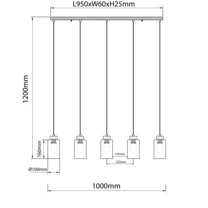 Globo - Pendel med wireophæng 5xE27/60W/230V eg/hvid