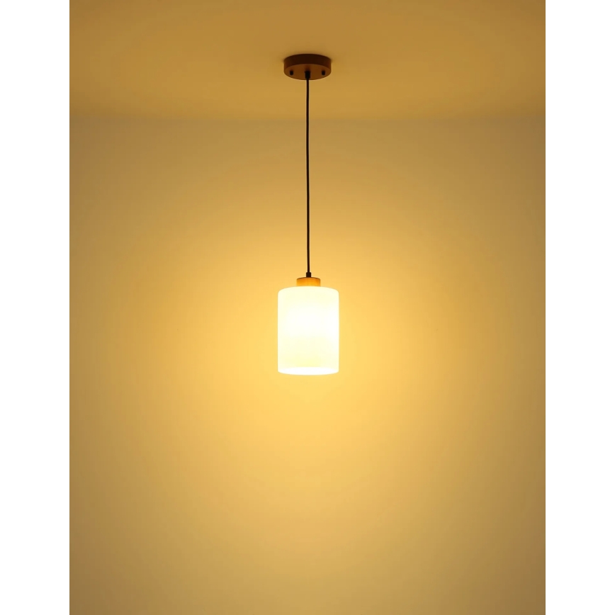 Globo - Pendel på kabel 1xE27/60W/230V egetræ/hvid