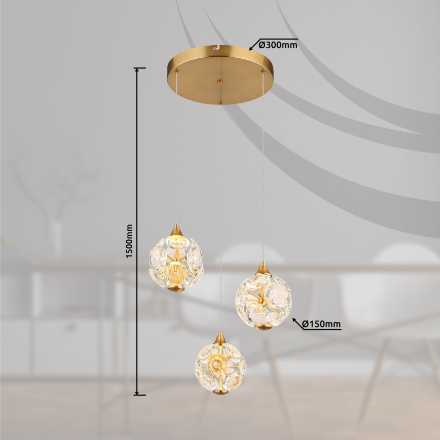 Globo - LED-pendel på wire LED/24W/230V 3000K guld