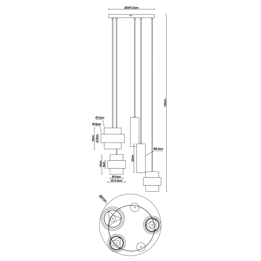 Globo - Loftlampe med wireophæng 3xE27/40W/230V + 2xGU10/10W