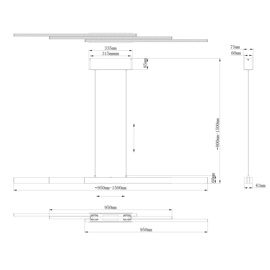 Globo - dæmpbar LED-pendel med touchstyring, ophængt på kabel, LED/39W/230V 2700/4000/6000K, grå