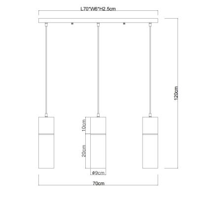 Globo - Pendel på kabel 3xE27/25W/230V, sort