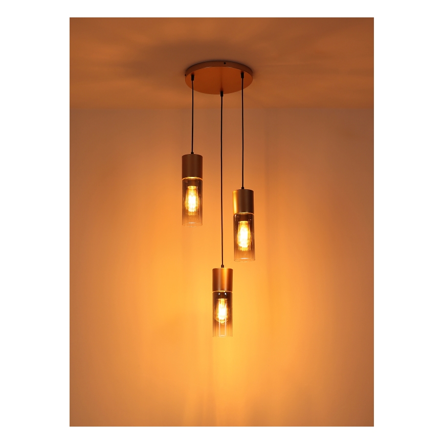 Globo - Pendel på wire 3xE27/25W/230V bronzefarvet Ø 30 cm