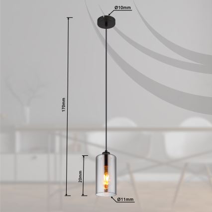 Globo - Pendel 1xE27/25W/230V diameter 11 cm sort