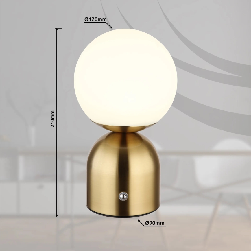 Globo - LED bordlampe m. touch-funktion dæmpbar LED/2,5W/3,7V 2700K/4000K/6500K 1800 mAh USB messing