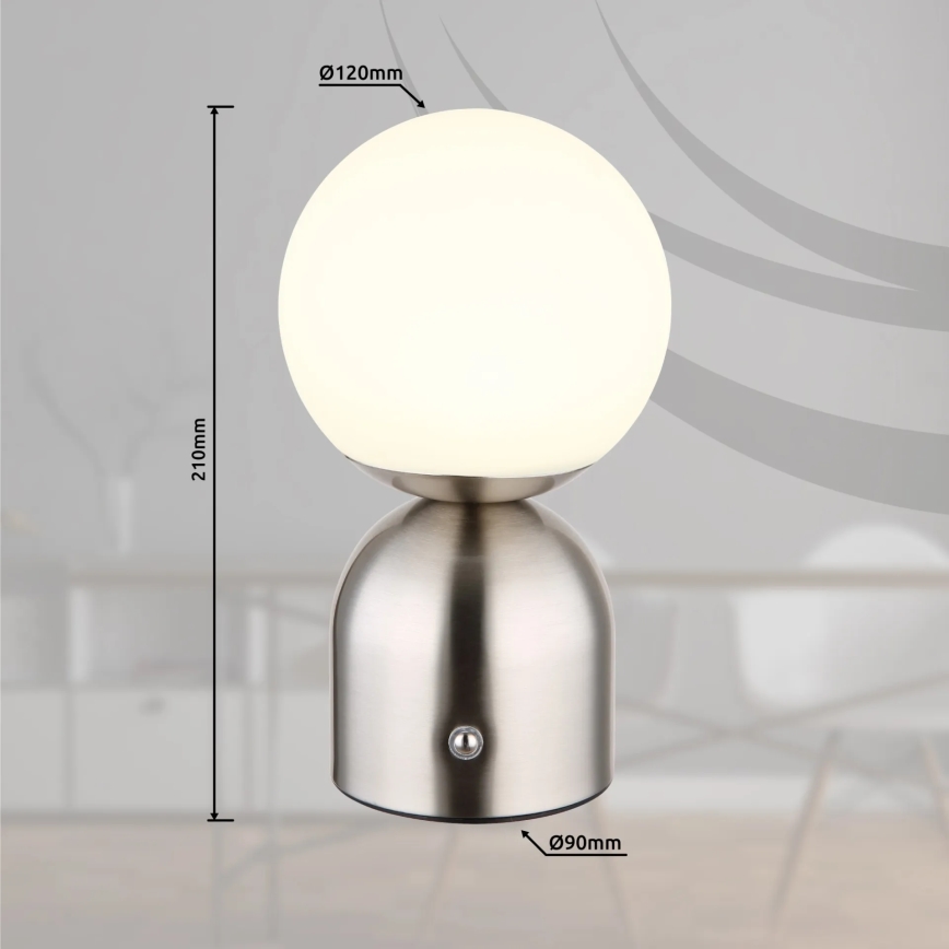 Globo - LED bordlampe m. touch-funktion dæmpbar LED/2,5W/3,7V 2700K/4000K/6500K 1800 mAh USB mat krom