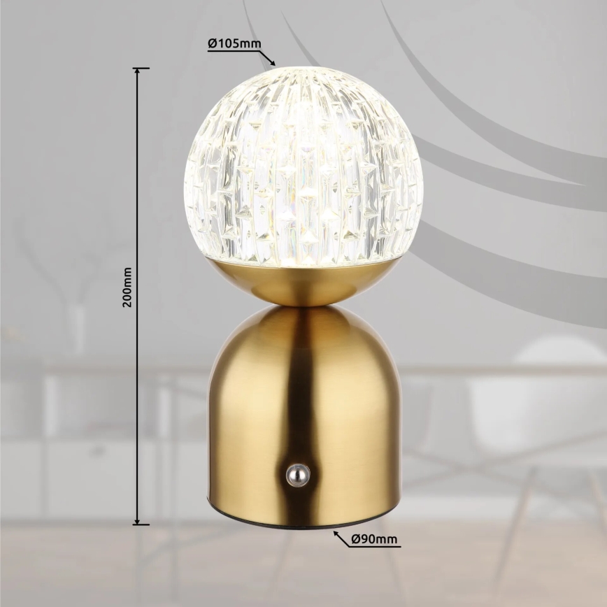 Globo - LED bordlampe m. touch-funktion dæmpbar LED/2,5W/3,7V 2700/4000/6500K 1800 mAh USB messing