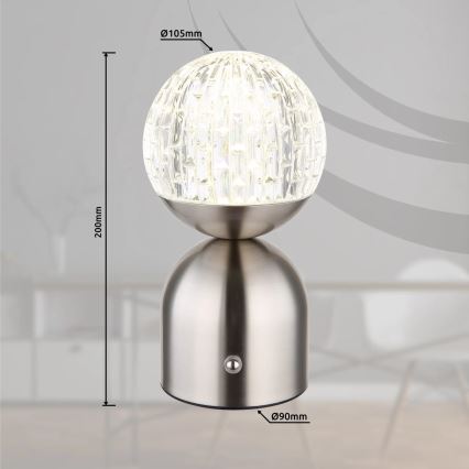 Globo - LED bordlampe m. touch-funktion dæmpbar LED/2,5W/3,7V 2700/4000/6500K 1800 mAh USB mat krom