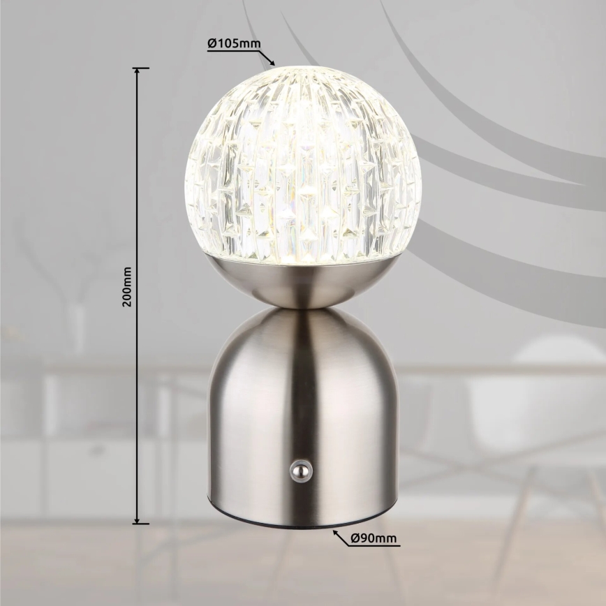 Globo - LED bordlampe m. touch-funktion dæmpbar LED/2,5W/3,7V 2700/4000/6500K 1800 mAh USB mat krom