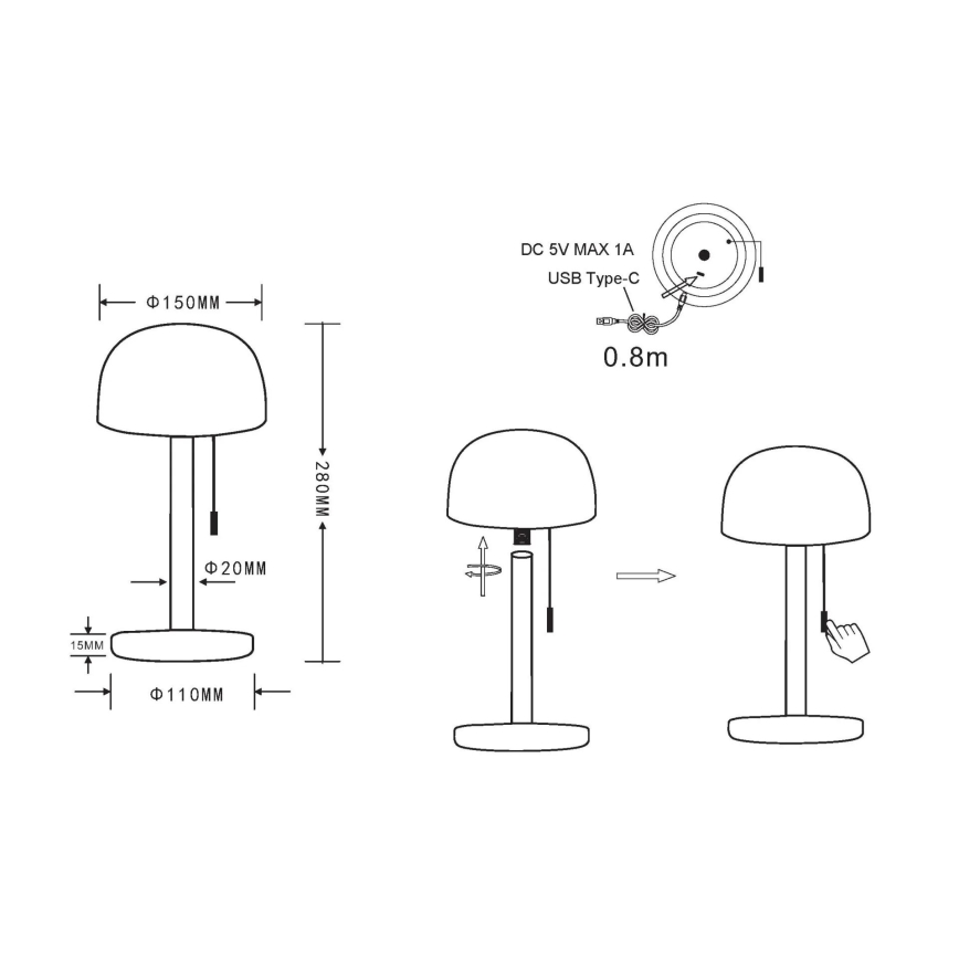 Globo - LED Genopladelig bordlampe LED/1,5W/3,7V 3000/4200/6000K 1800mAh hvid