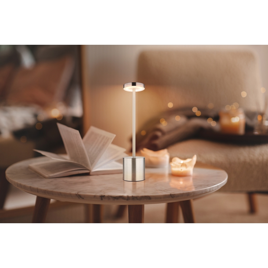 Globo - LED bordlampe m. touch-funktion dæmpbar LED/1,2W/3,7V 2000K/3500K/7000K 1200 mAh USB mat krom