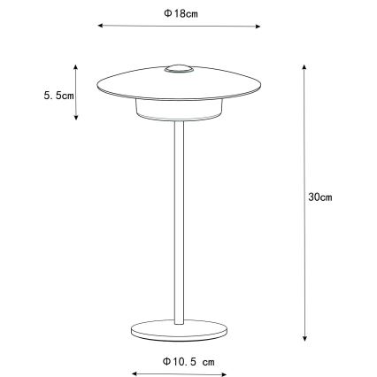 Globo - Udendørs LED bordlampe m. touch-funktion genopladelig LED/3W/3,7V 1800/2700/3000K IP44 1800 mAh grå