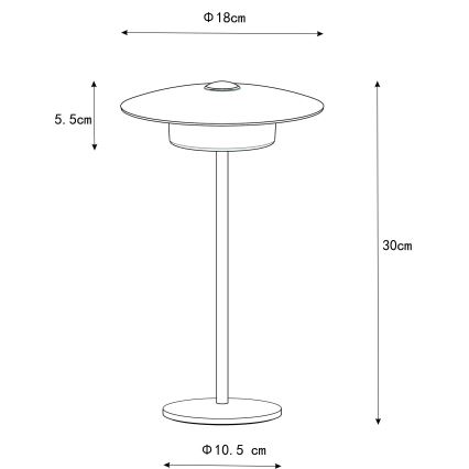 Globo - Udendørs LED bordlampe m. touch-funktion genopladelig LED/3W/3,7V 1800/2700/3000K IP44 1800 mAh sort