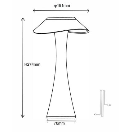 Globo - LED bordlampe dæmpbar og genopladelig LED/2,5W/3,7V 1200mAh 2700K/4500K/6500K guldfarvet