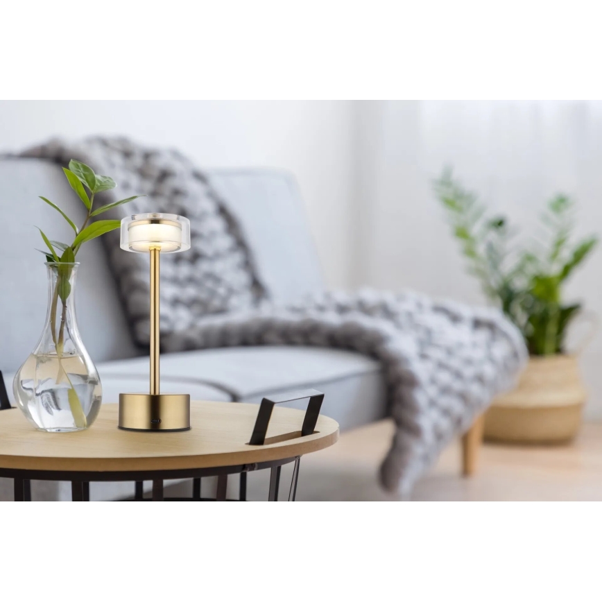 Globo - Genopladelig  LED bordlampe m. touch-funktion dæmpbar LED/2,5W/3,7V 2700/4000/6500K 1800mAh messing