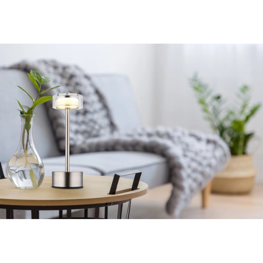 Globo - Genopladelig  LED bordlampe m. touch-funktion dæmpbar LED/2,5W/3,7V 2700/4000/6500K 1800mAh mat krom