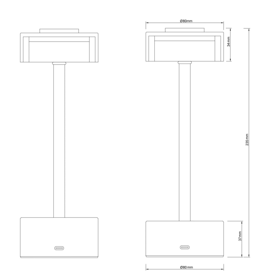 Globo - Genopladelig LED bordlampe m. touch-funktion dæmpbar LED/2,5W/3,7V 2700/4000/6500K 1800mAh sort