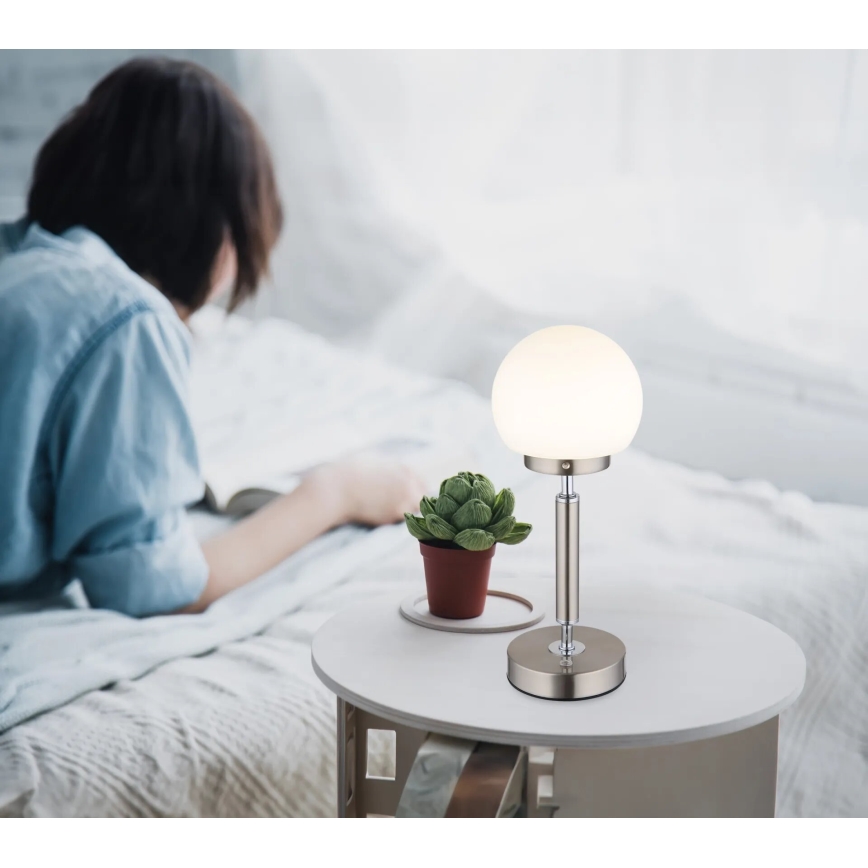 Globo - LED Genopladelig bordlampe m. touch-funktion dæmpbar LED/2,5W/5V 1800mAh 2700/4000/6500K mat krom