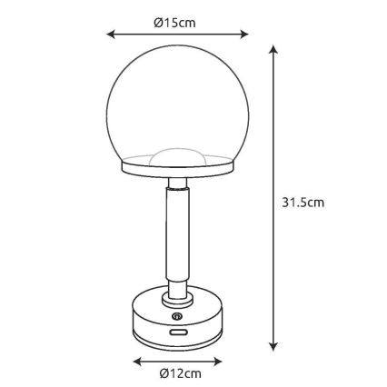 Globo - LED Genopladelig bordlampe m. touch-funktion dæmpbar LED/2,5W/5V 1800mAh 2700/4000/6500K sort
