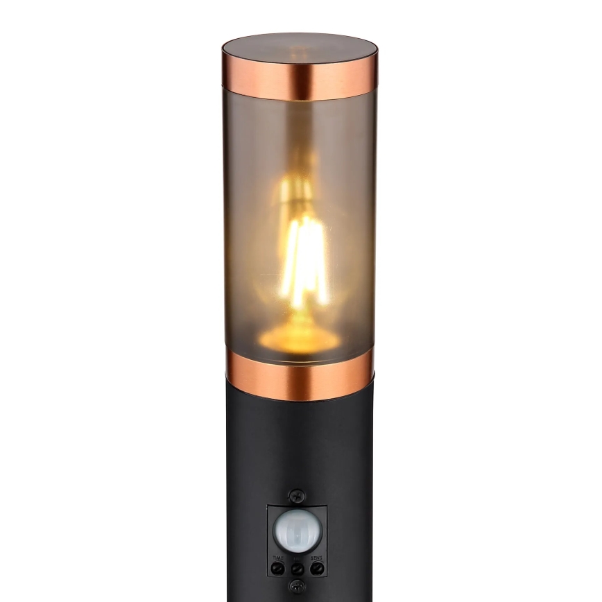 Globo - Udendørslampe med sensor 1xE27/15W/230V IP44 110 cm sort/kobber